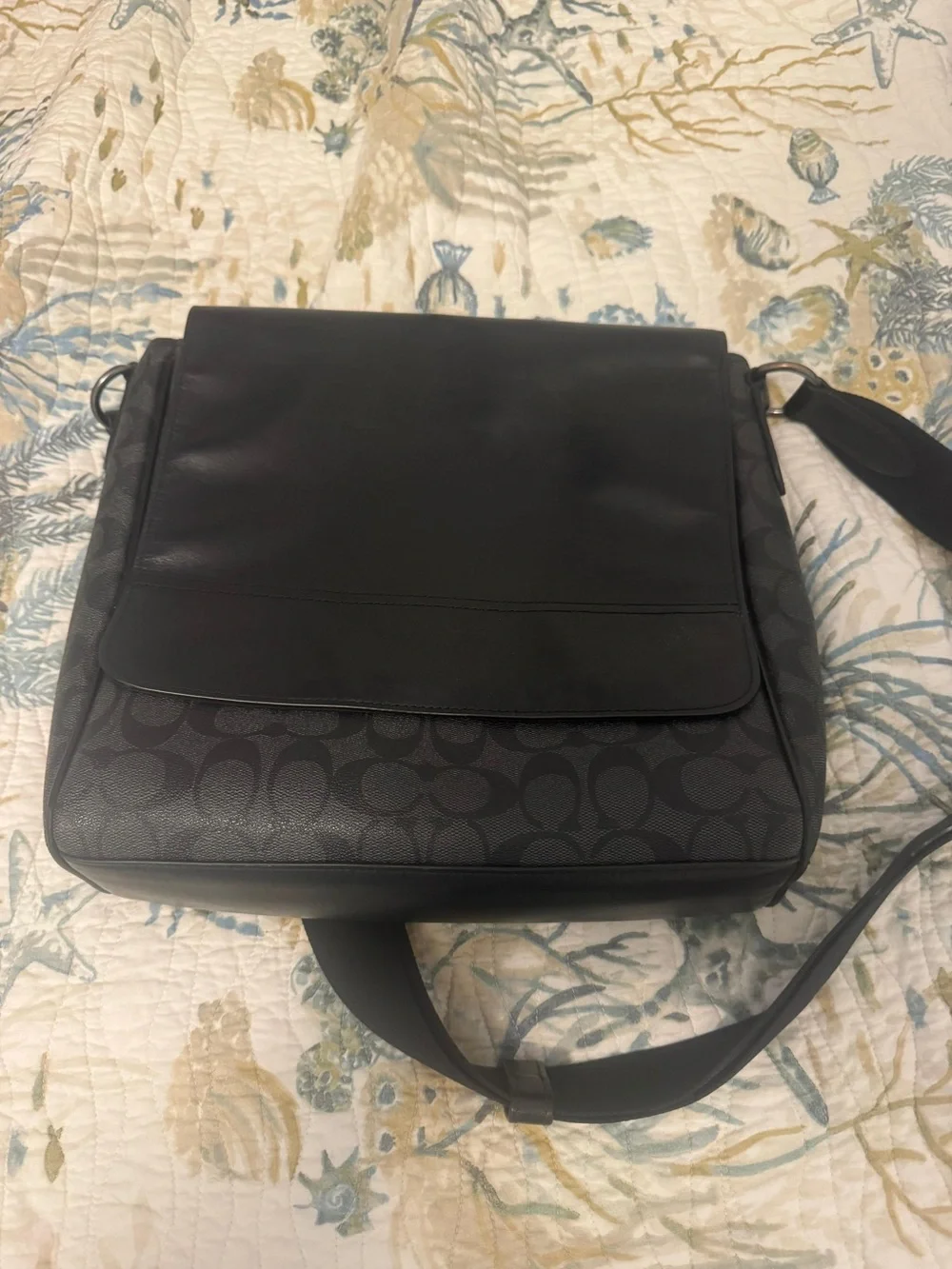 Coach Men's Black & Charcoal Signature Messenger Bag